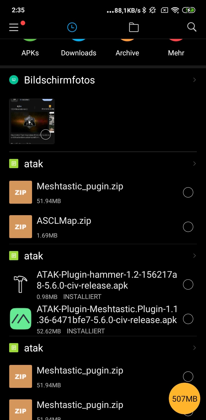 ATAK Mesh Plugin APK im Dateimanager