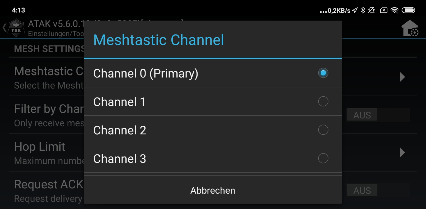 ATAK Mesh Kanal Wahl