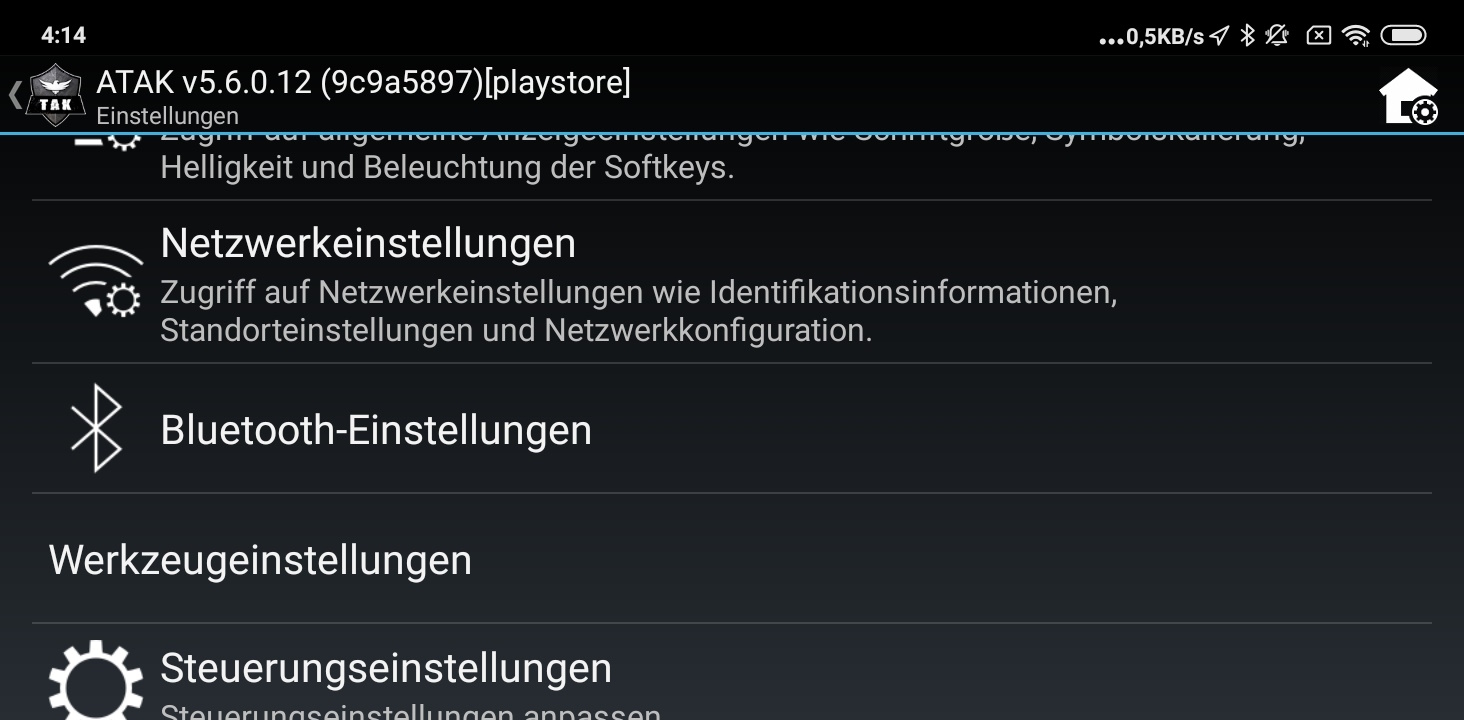 ATAK Mesh Werkzeugeinstellungen