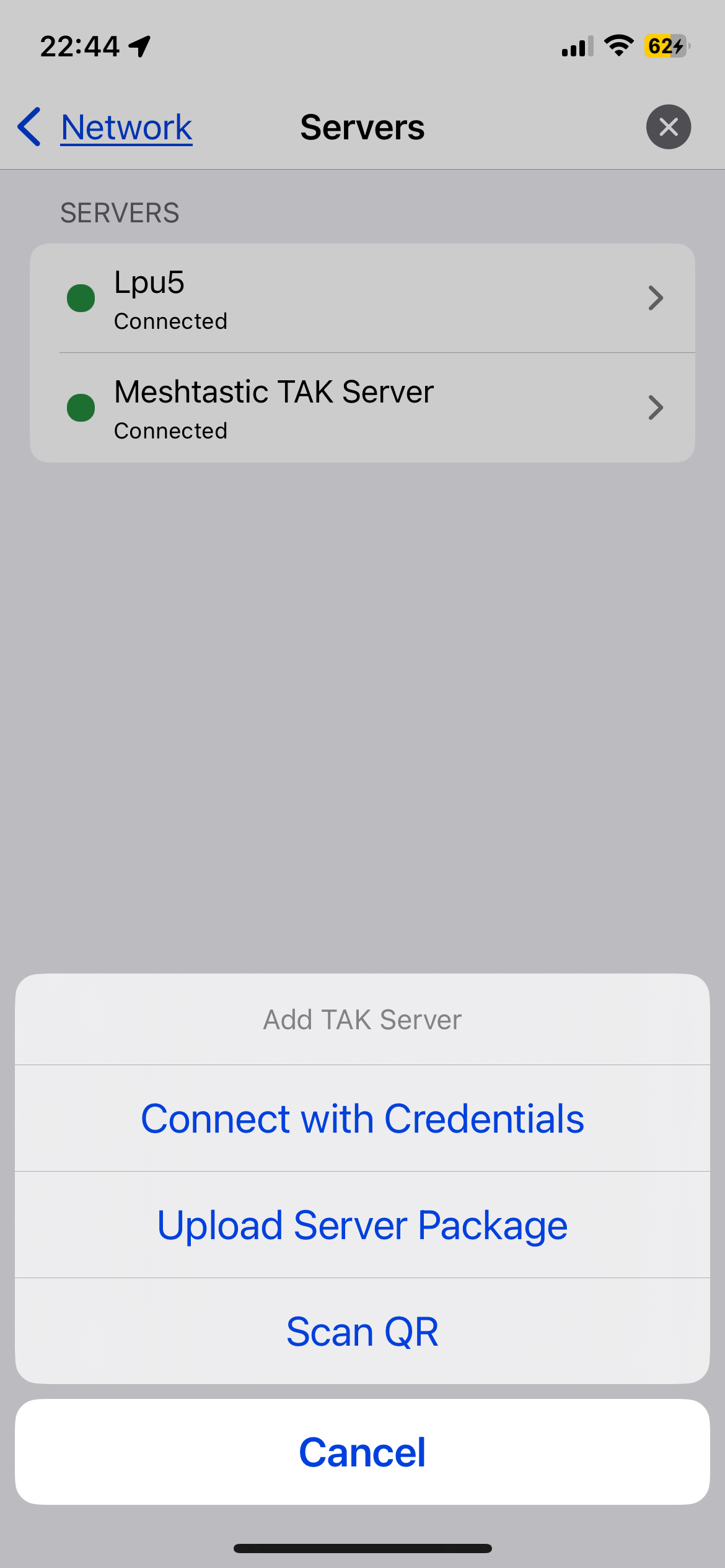iTAK Server hinzufügen – Optionen