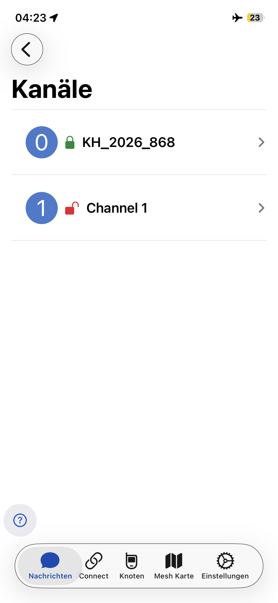 Meshtastic APP Channel Übersicht