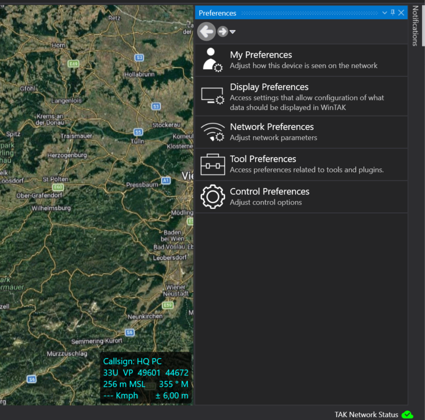 WinTAK Einstellungen – Rufzeichen und Netzwerk