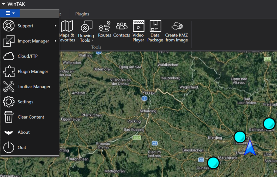 WinTAK Menü – Einstellungen aufrufen